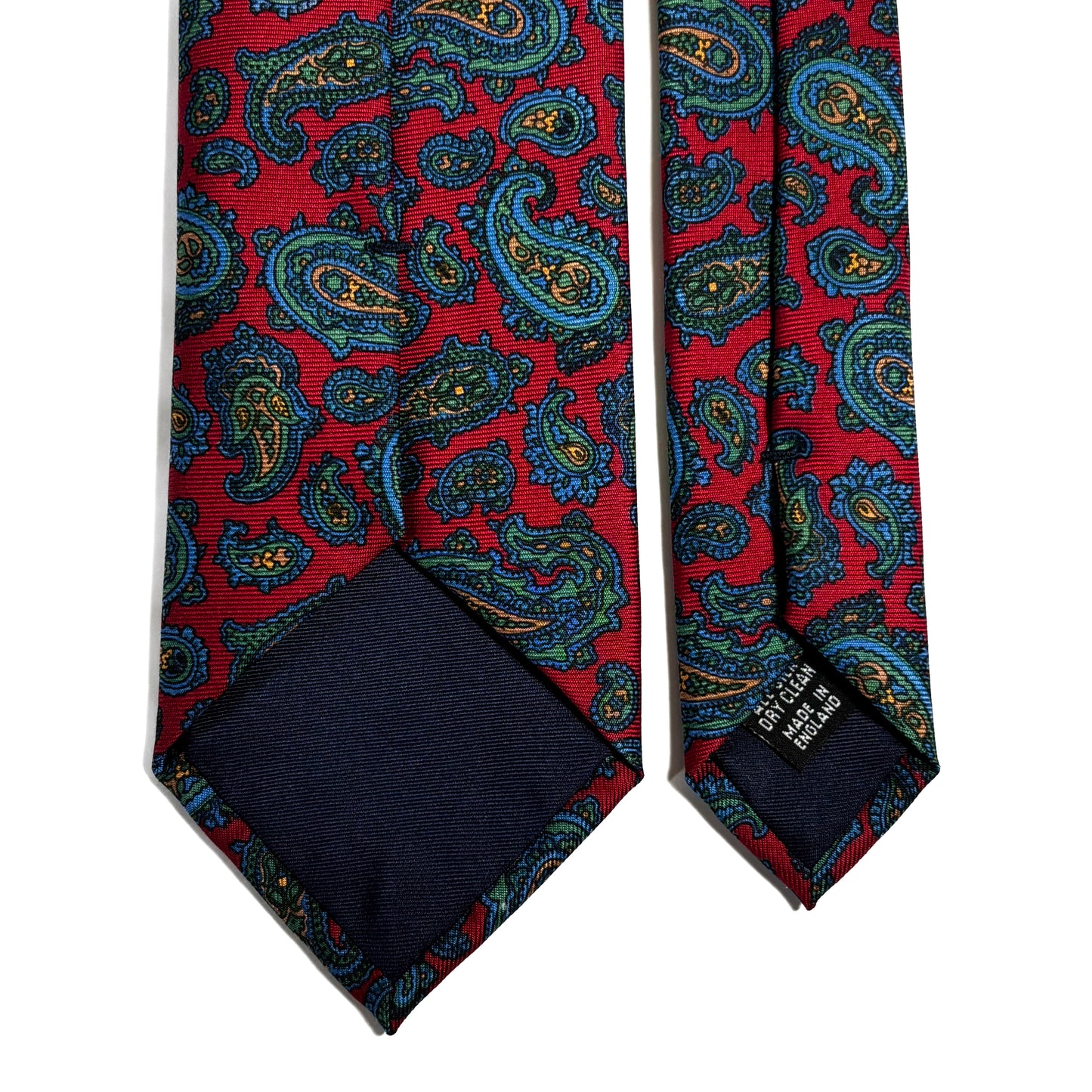 Hand-Printed Red Paisley Silk Twill Tie - Handmade in England
