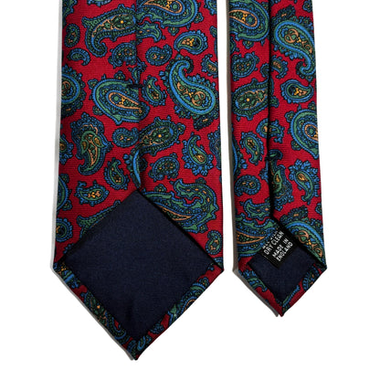 Hand-Printed Red Paisley Silk Twill Tie - Handmade in England