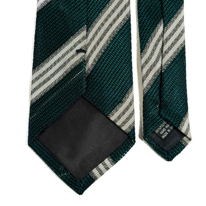 Forest Green & White Striped Grenadine Tie - Handmade