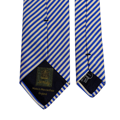 Blue & White Striped Silk Repp Tie - Handmade in England