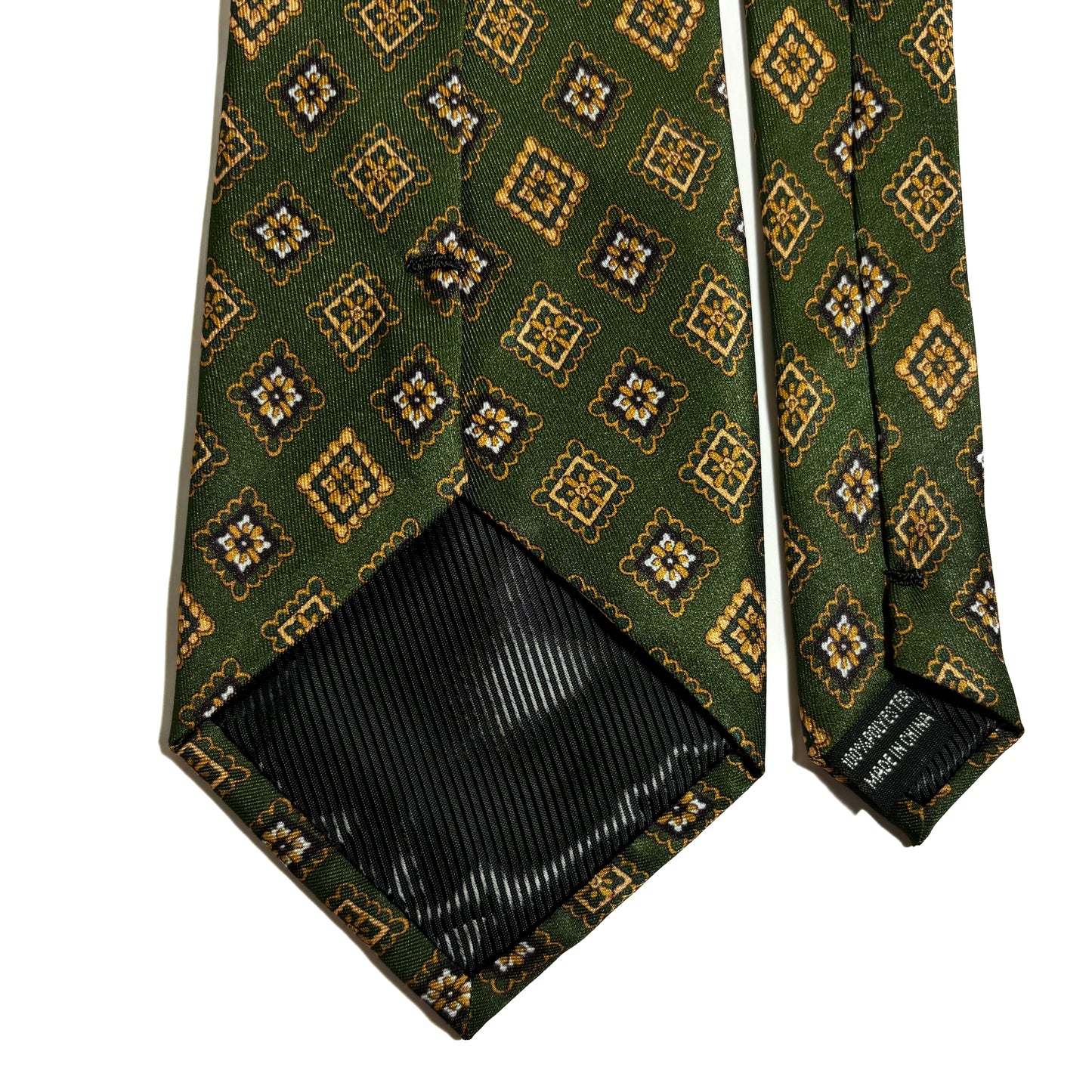 Wide Green & Gold Diamond Printed Tie