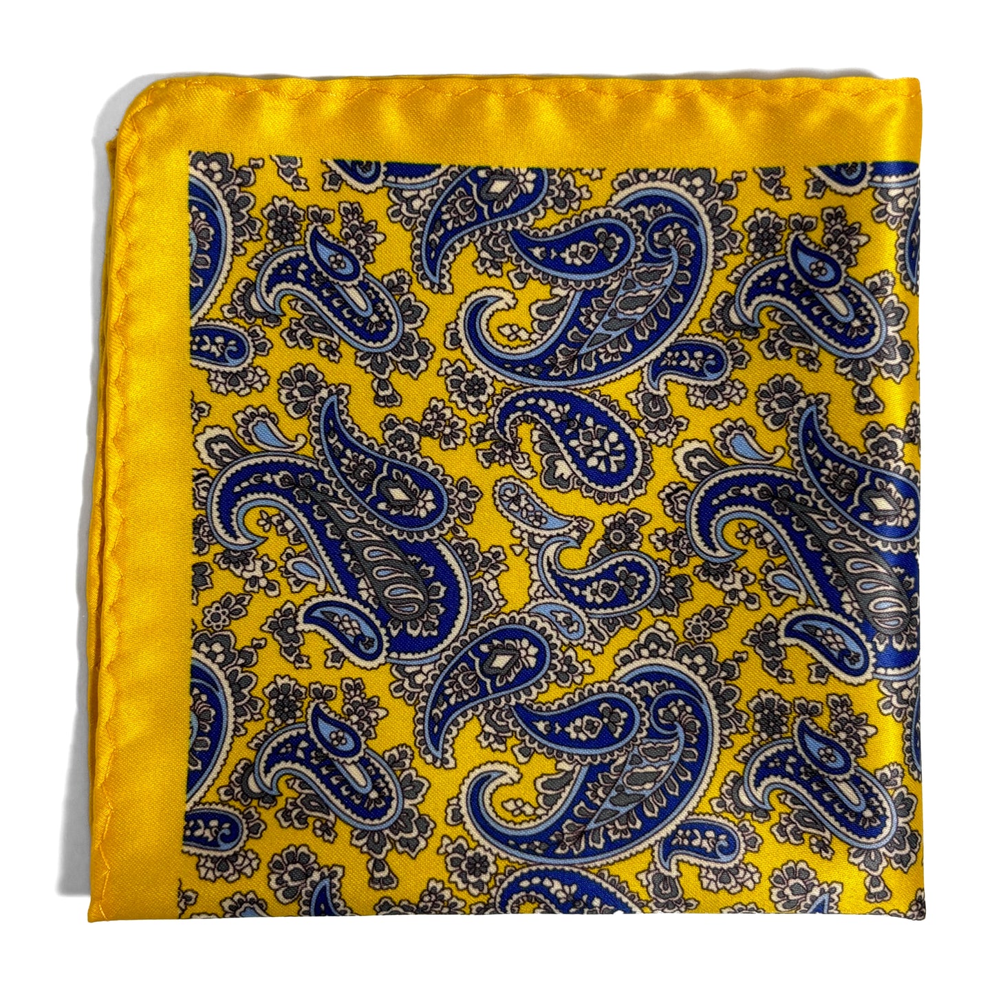 Yellow & Royal Blue Paisley Pocket Square