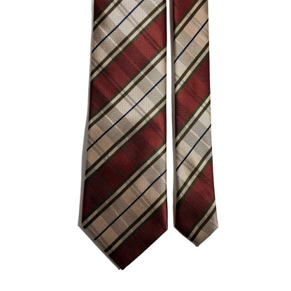 Beige & Brown Overcheck Striped Tie