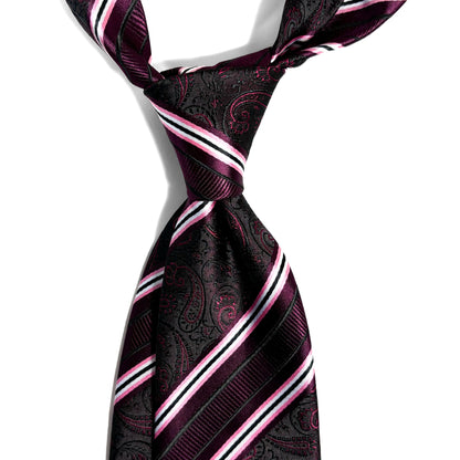 Purple & Black Paisley Striped Tie