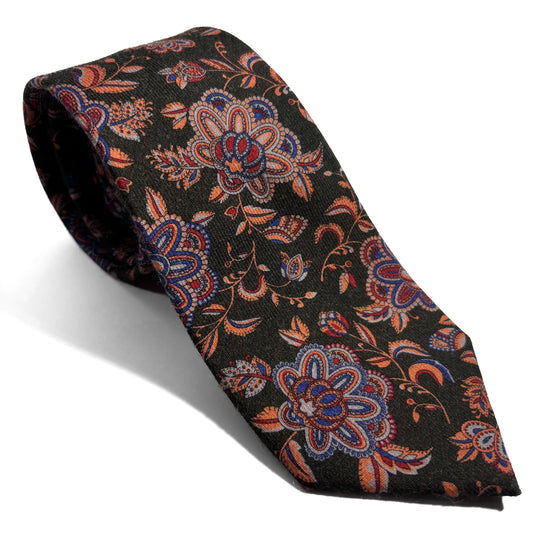 Moss Green Floral Wool Tie