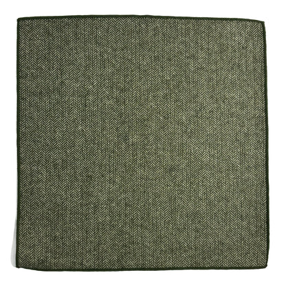 Green Herringbone Wool Pocket Square