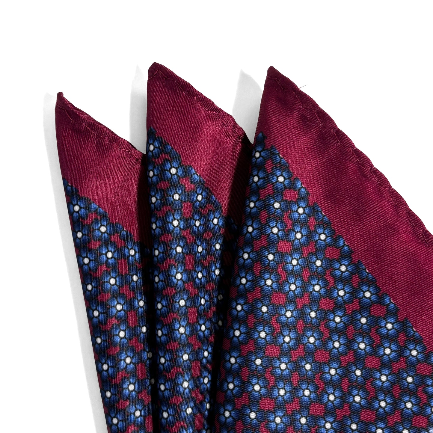 Navy Blue & Burgundy Floral Pocket Square