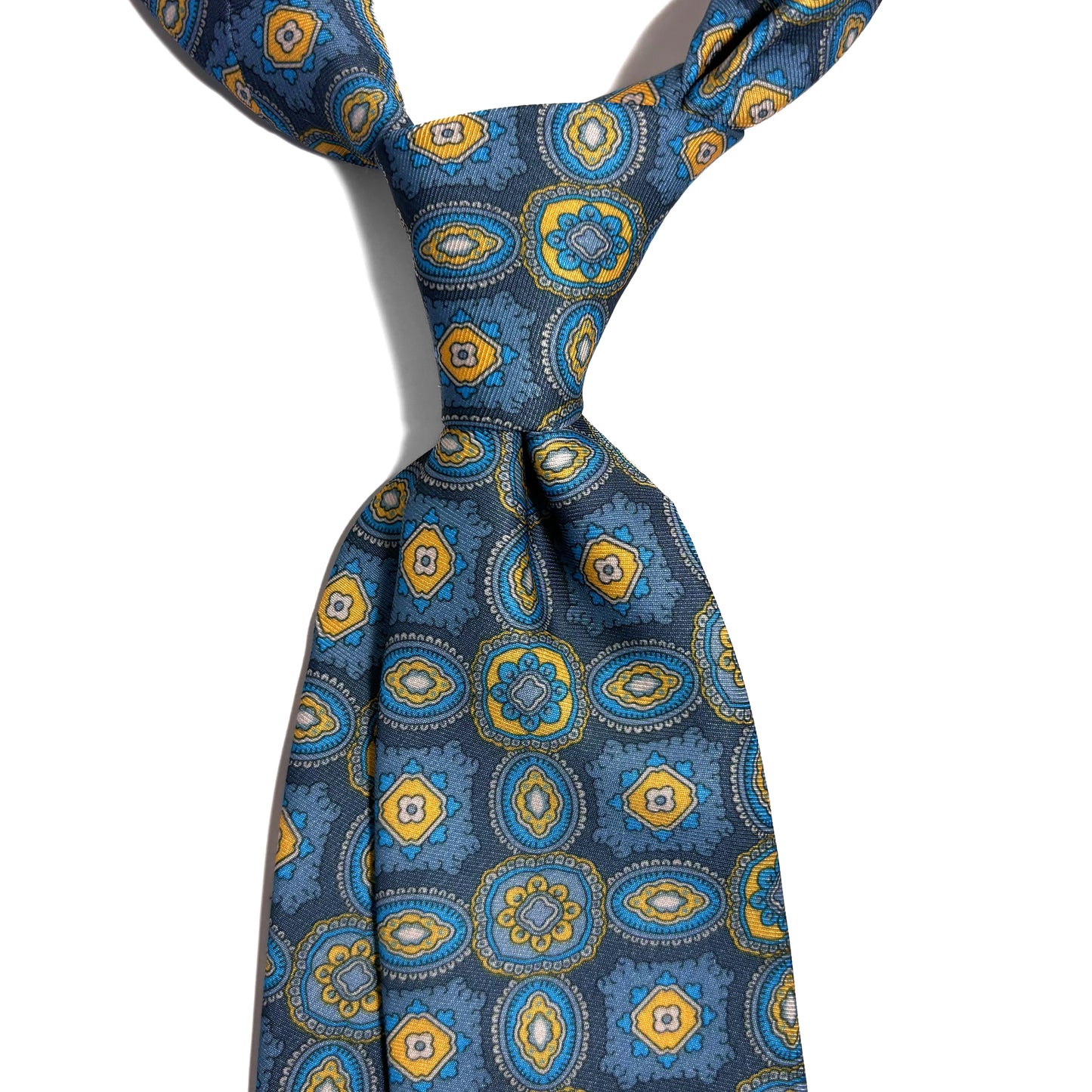 Gray & Blue Medallion Printed Tie