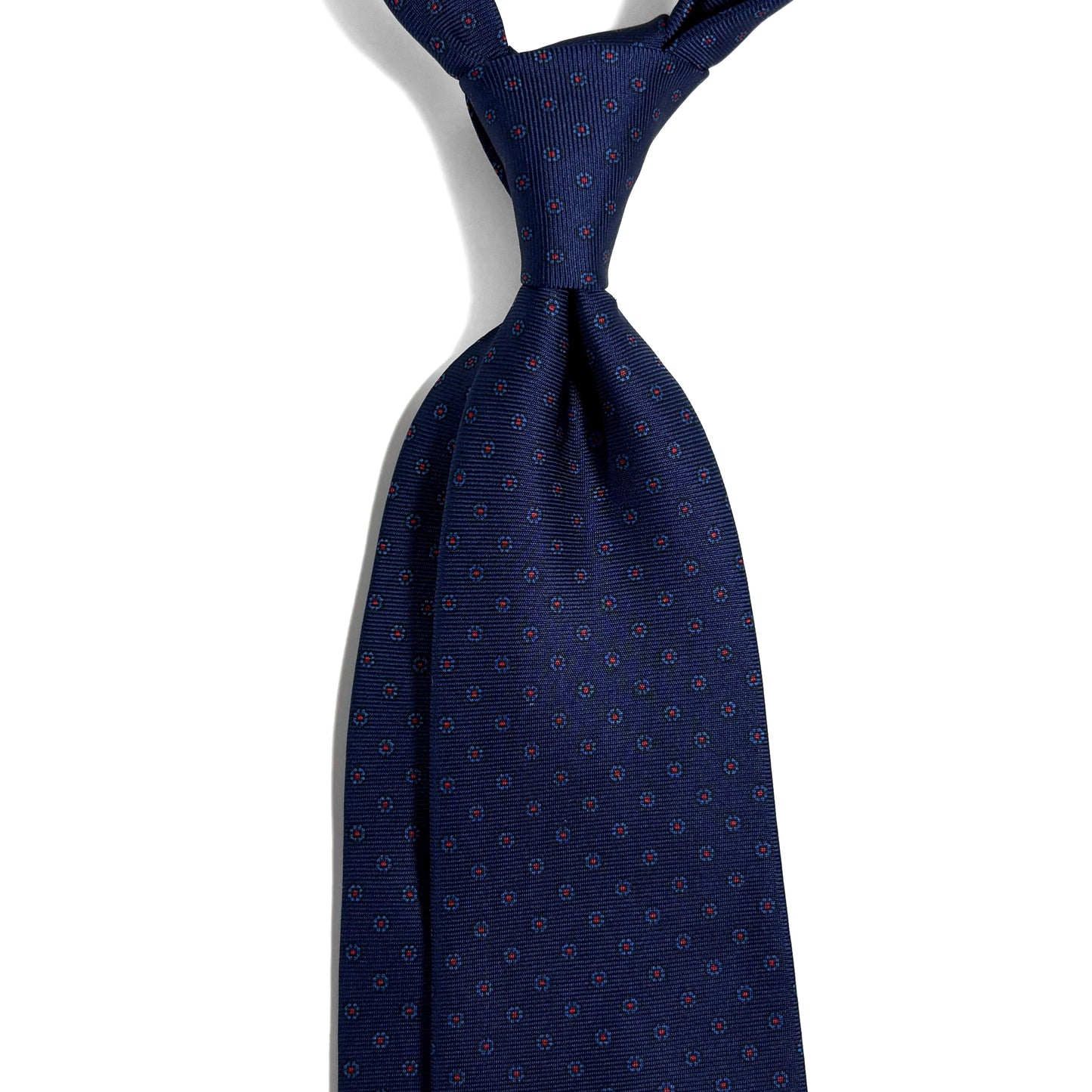 Hand-Printed Navy Blue Floral Silk Twill Tie - Handmade in England