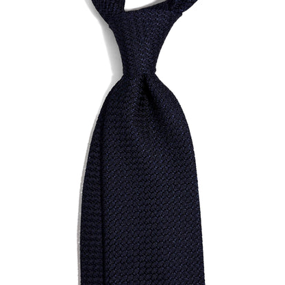 Untipped Navy Blue Silk Grenadine Tie (Garza Grossa) - Handmade