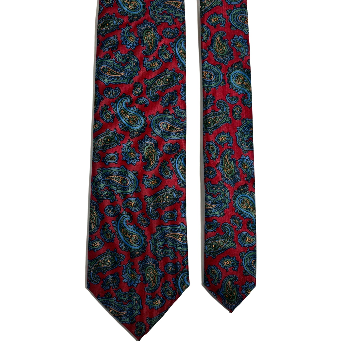 Hand-Printed Red Paisley Silk Twill Tie - Handmade in England