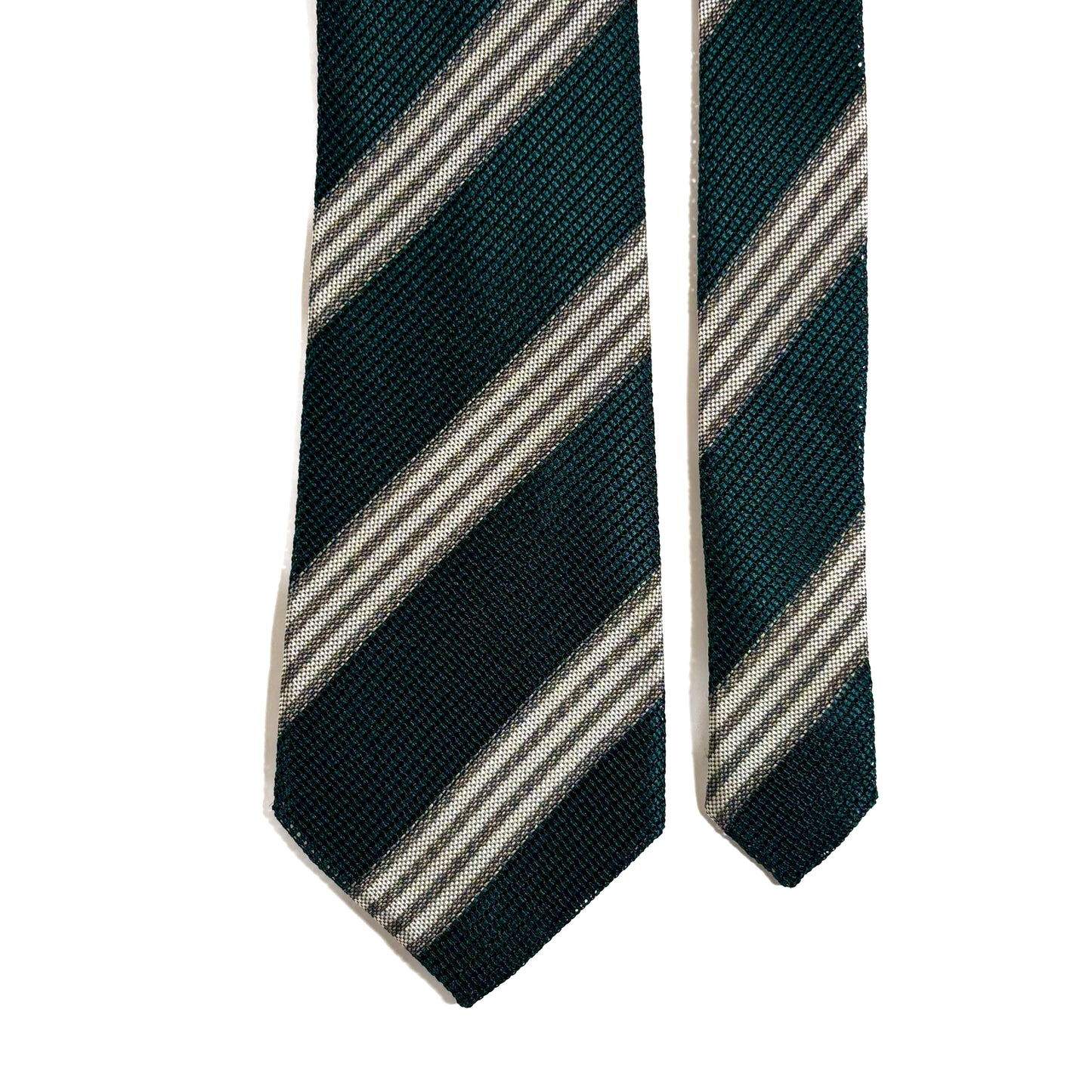 Forest Green & White Striped Grenadine Tie - Handmade