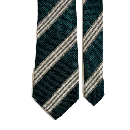 Forest Green & White Striped Grenadine Tie - Handmade