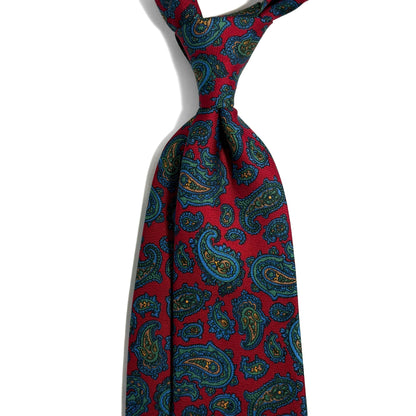 Hand-Printed Red Paisley Silk Twill Tie - Handmade in England