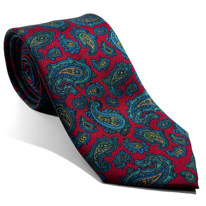 Hand-Printed Red Paisley Silk Twill Tie - Handmade in England