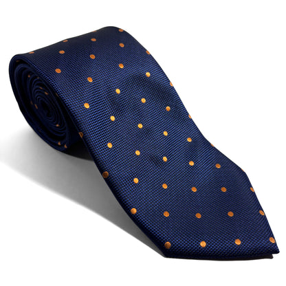 Navy Blue & Gold Polka Dot Jacquard Tie