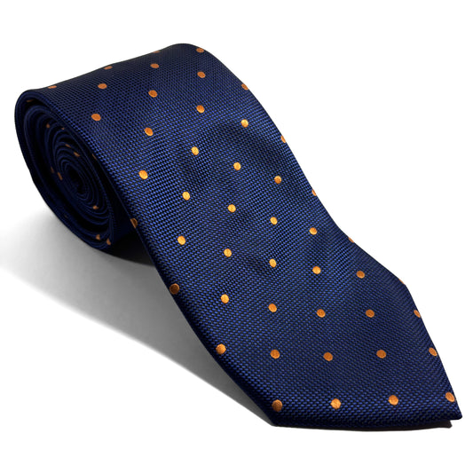 Navy Blue & Gold Polka Dot Jacquard Tie