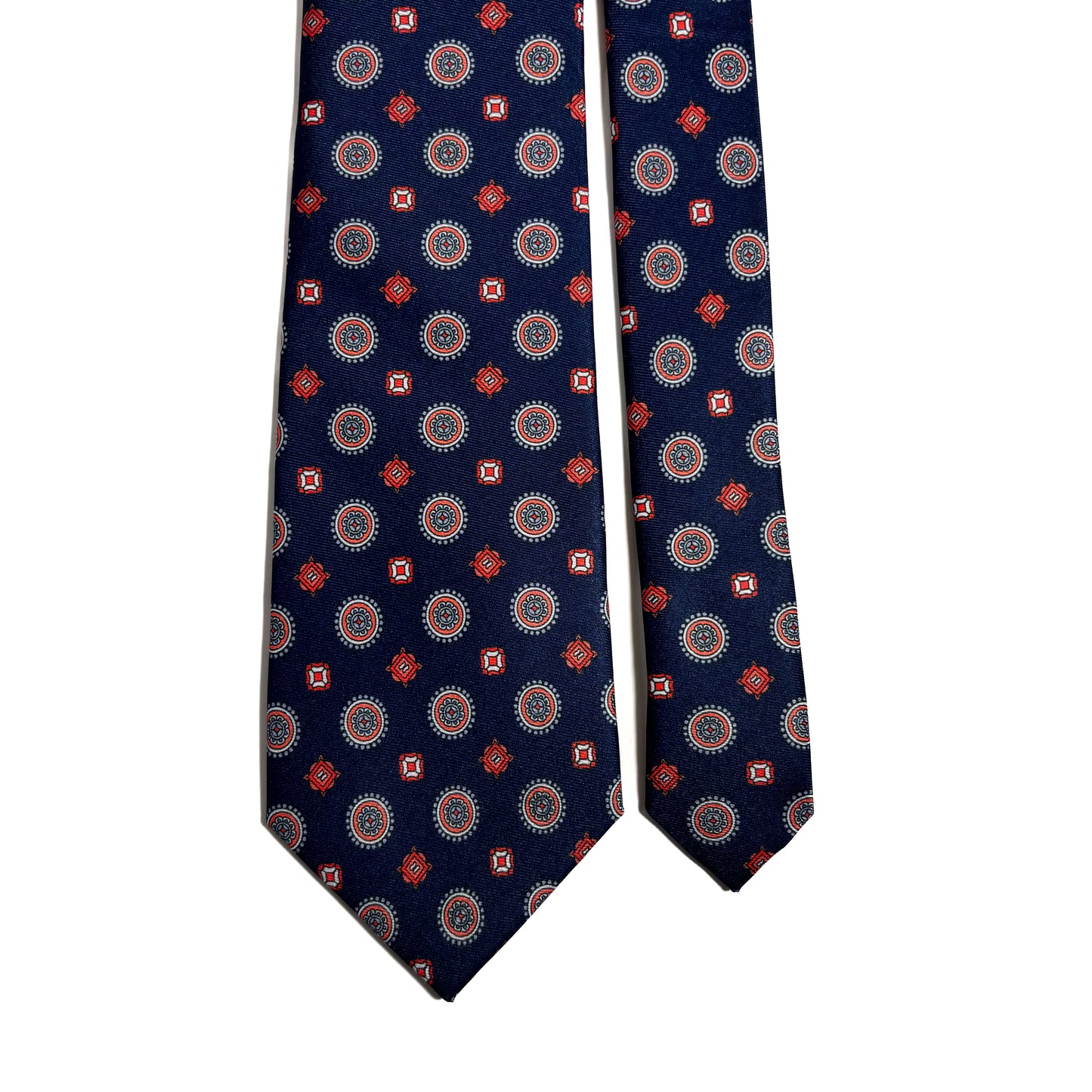 Navy Blue & Orange Medallion Printed Tie