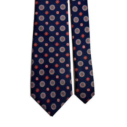 Navy Blue & Orange Medallion Printed Tie