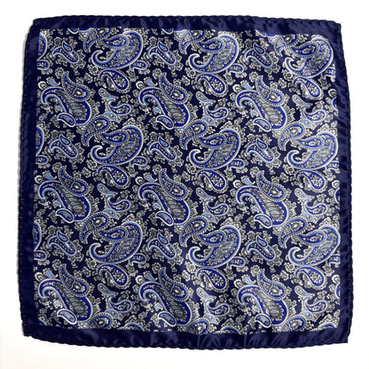 Navy Blue & White Paisley Pocket Square