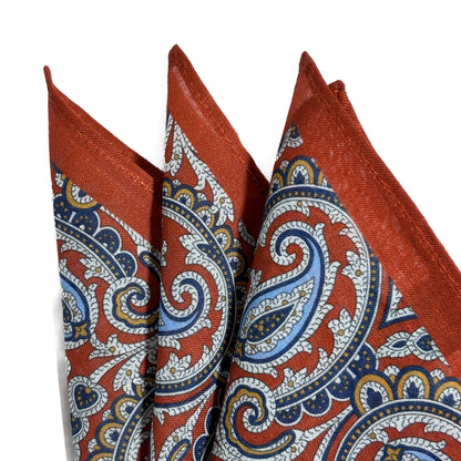 Terracotta Orange Paisley Ramie Pocket Square