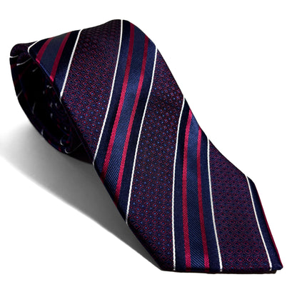 Navy Blue & Red Geometric Striped Tie