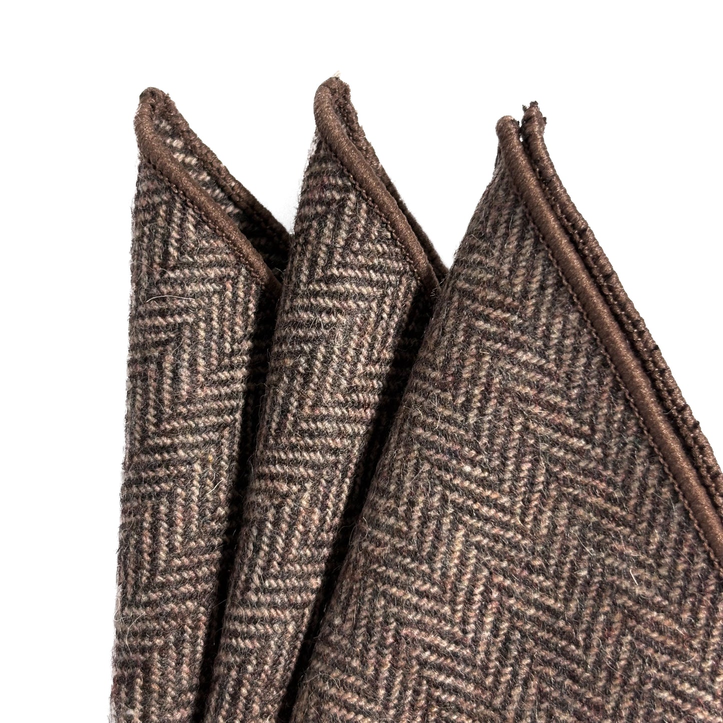 Brown Herringbone Wool Pocket Square