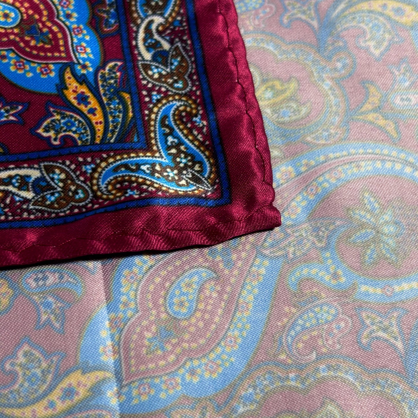 Wine Red & Blue Paisley Pocket Square