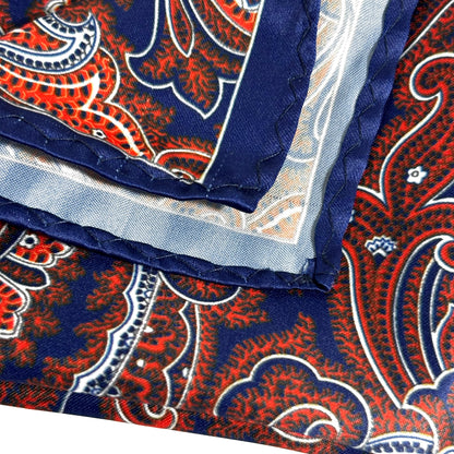 Navy Blue & Orange Paisley Pocket Square