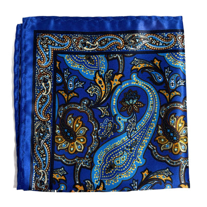 Royal Blue & Gold Paisley Pocket Square