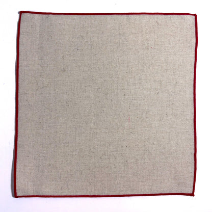 Beige & Red Linen/Cotton Pocket Square