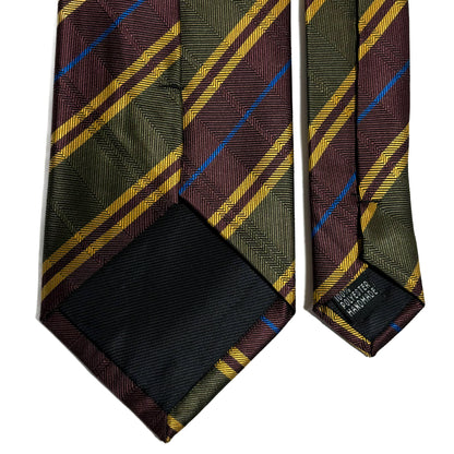 Green & Brown Overcheck Striped Tie