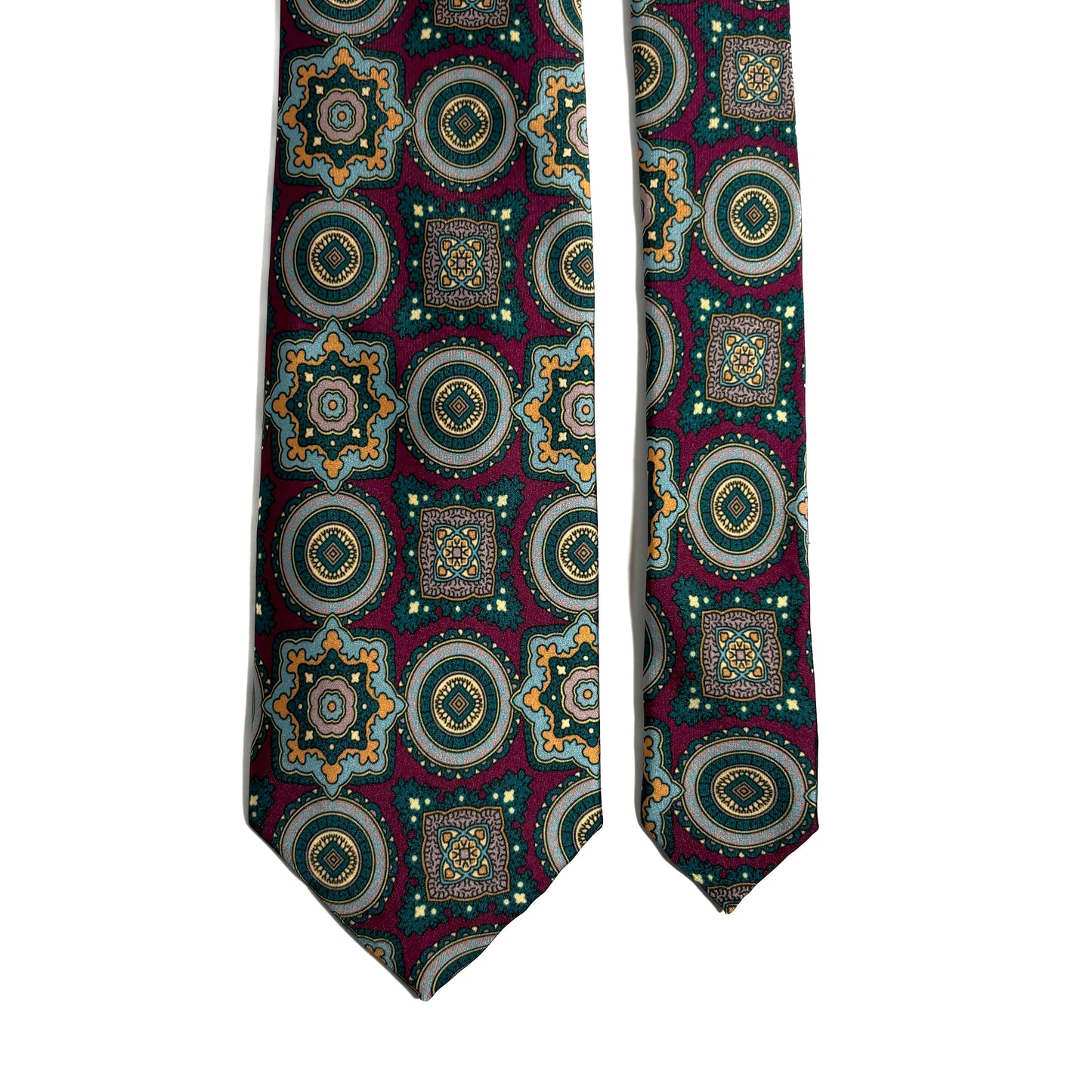 Burgundy & Green Medallion Printed Tie