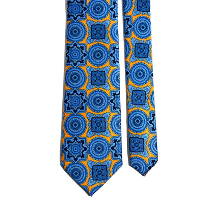 Yellow & Light Blue Medallion Printed Tie
