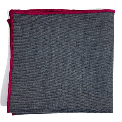 Gray & Red Linen/Cotton Pocket Square