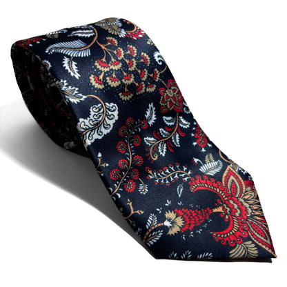 Navy Blue Floral Motif Printed Tie