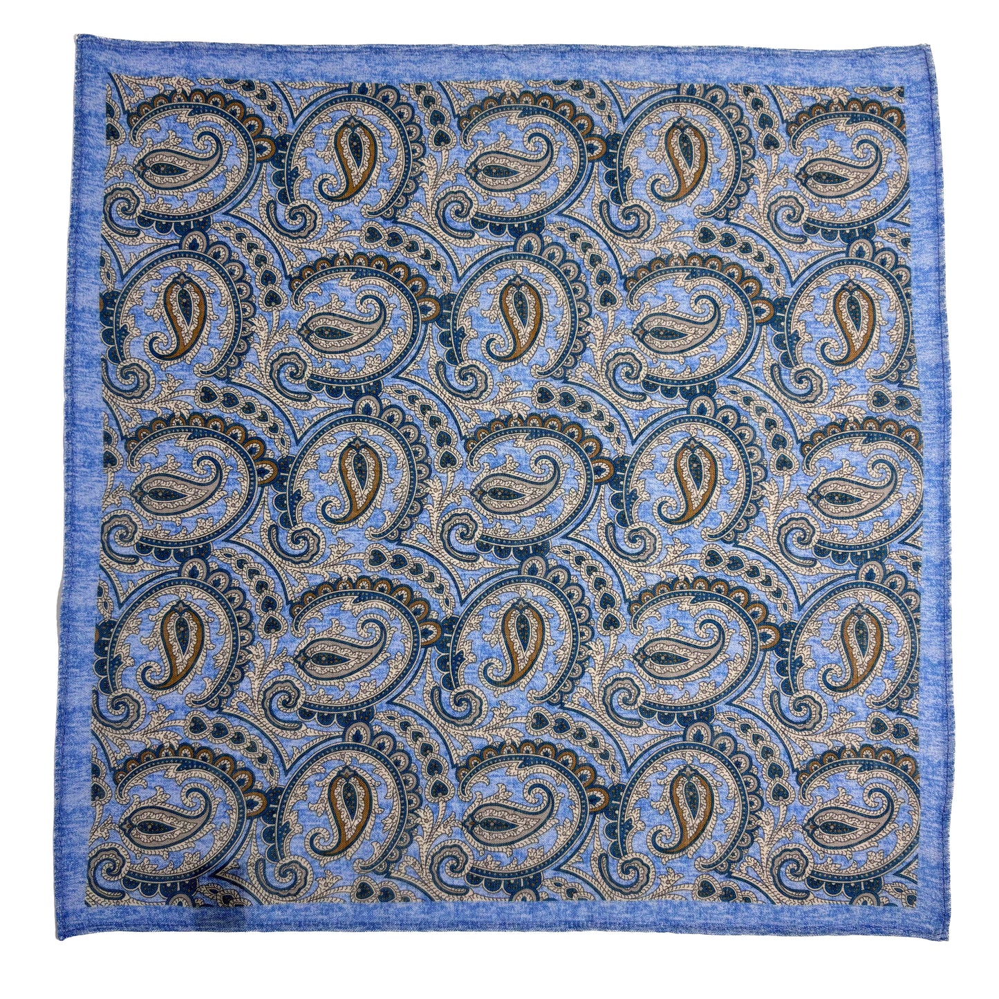 Light Blue Paisley Ramie Pocket Square