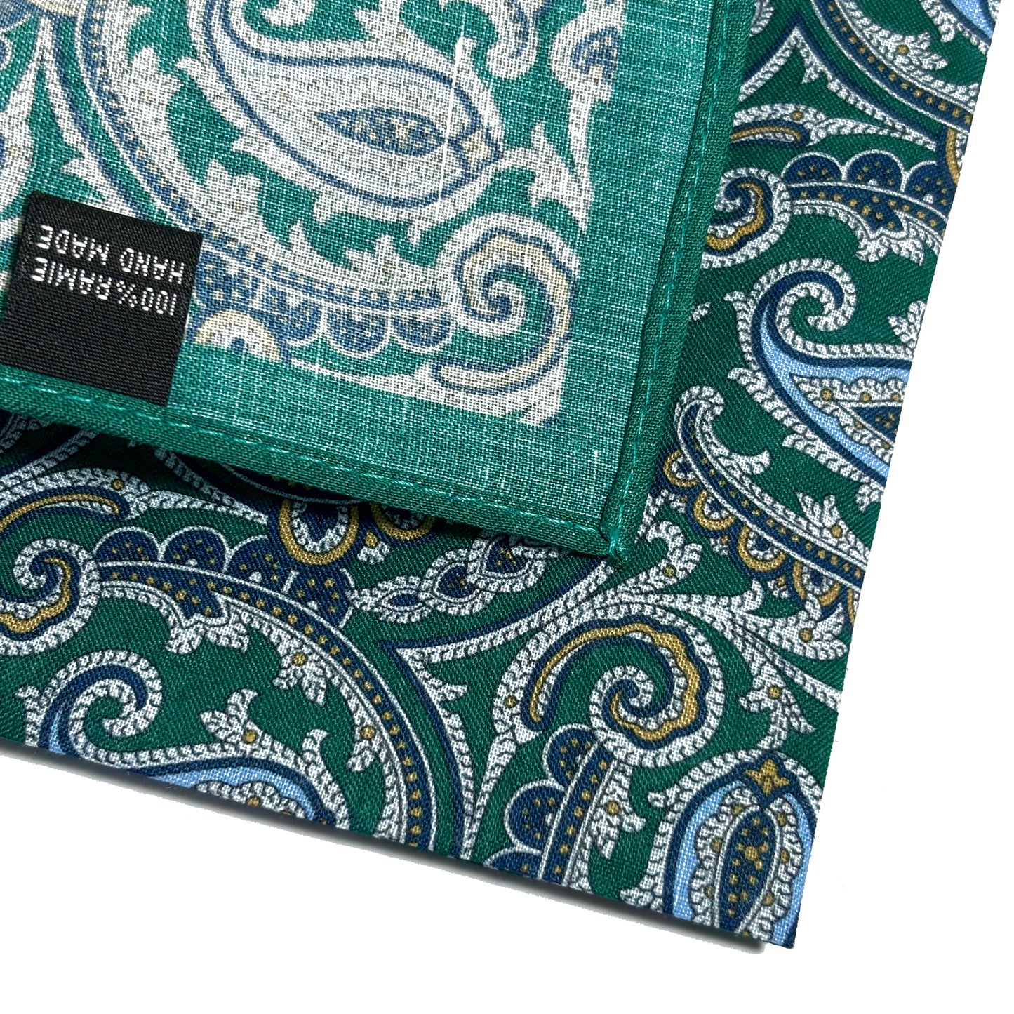 Green Paisley Ramie Pocket Square