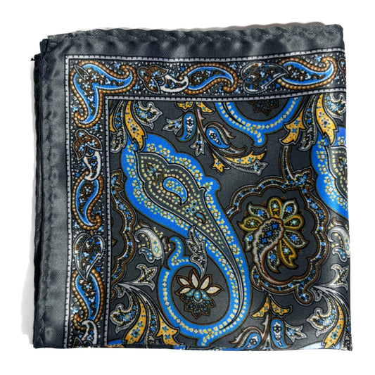 Gray & Blue Paisley Pocket Square