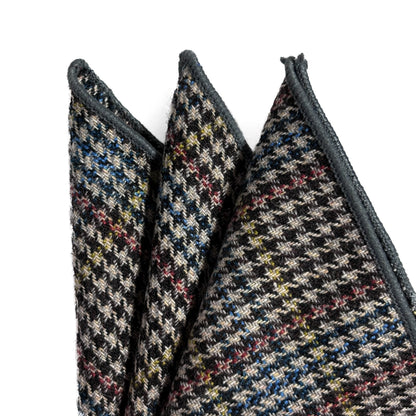 Gray Multicolor Glen Check Wool Pocket Square