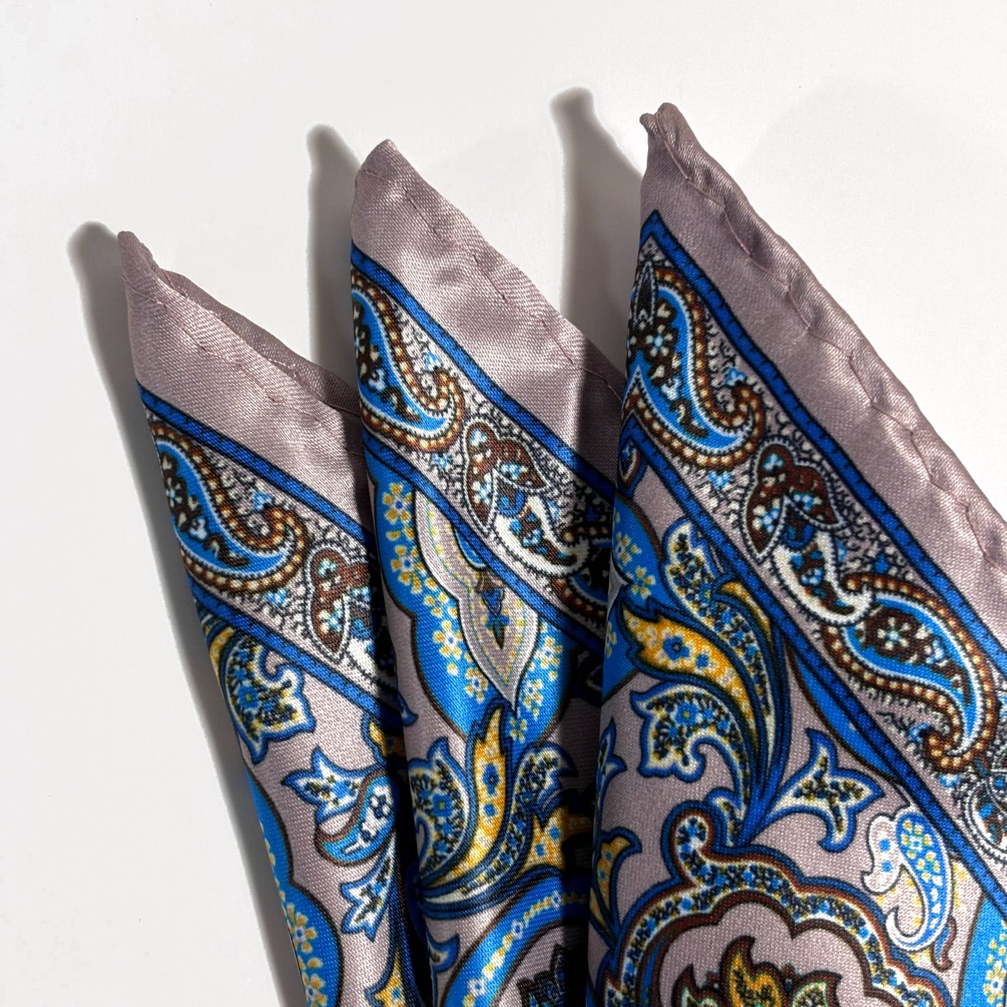 Rose Silver & Blue Paisley Pocket Square