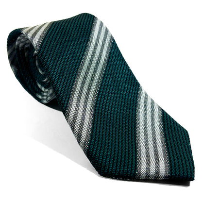 Forest Green & White Striped Grenadine Tie - Handmade
