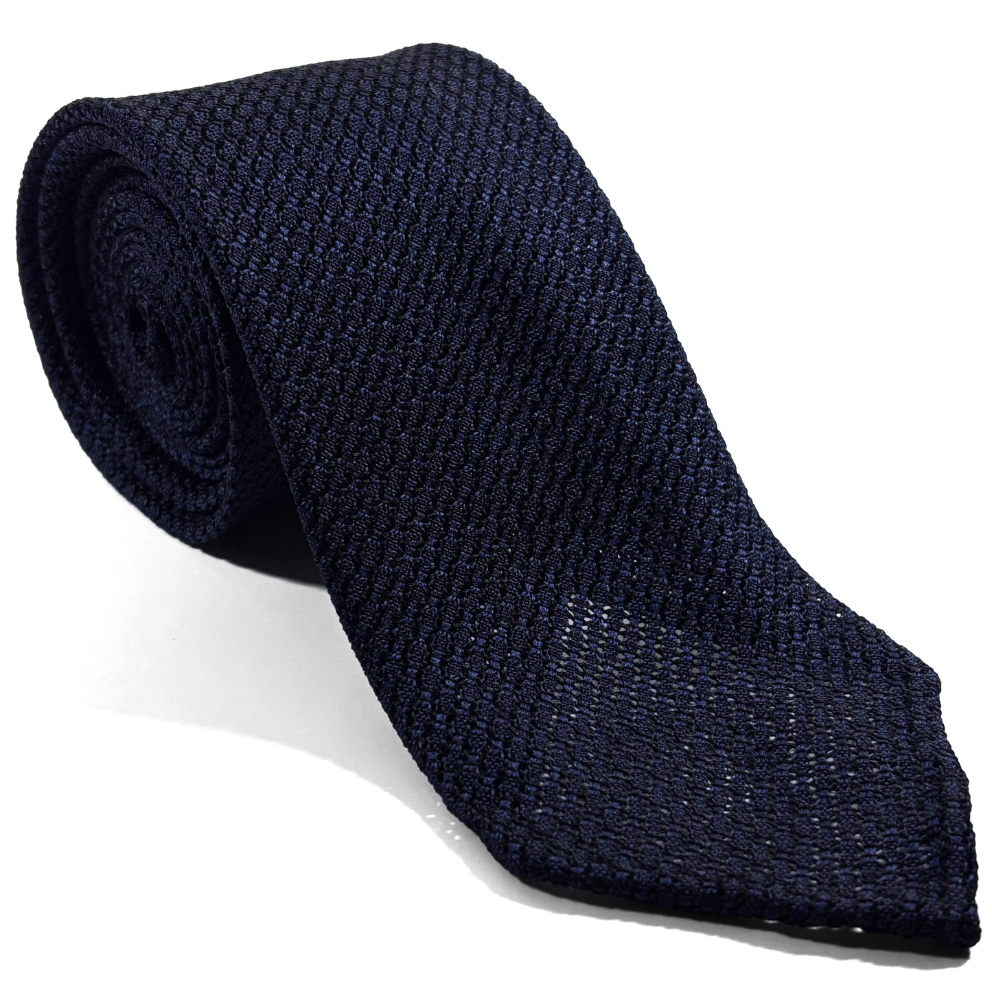 Untipped Navy Blue Silk Grenadine Tie (Garza Grossa) - Handmade