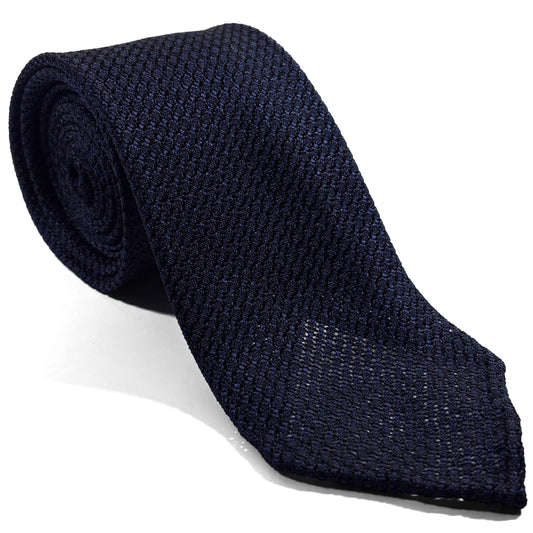 Untipped Navy Blue Silk Grenadine Tie (Garza Grossa) - Handmade
