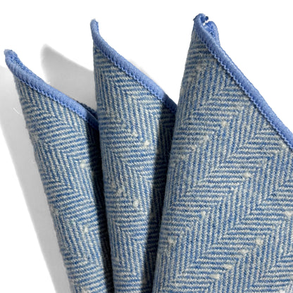 Light Blue Herringbone Wool Pocket Square