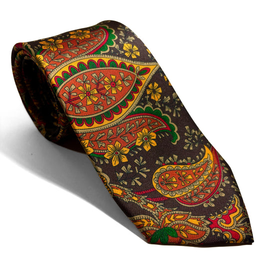 Brown & Orange Paisley Printed Tie