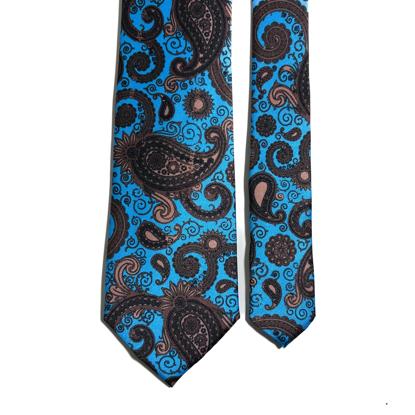 Cyan Blue & Copper Paisley Printed Tie