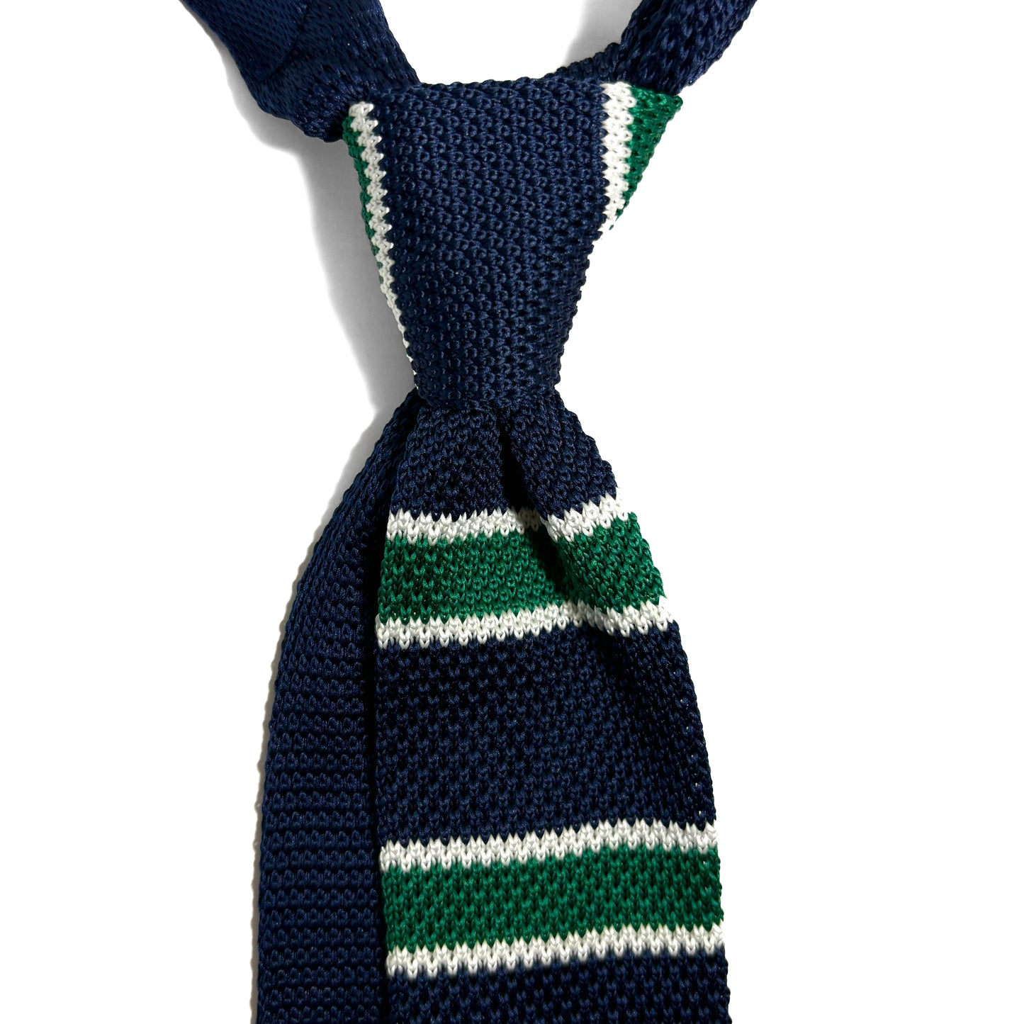 Navy Blue & Green Striped Knitted Tie