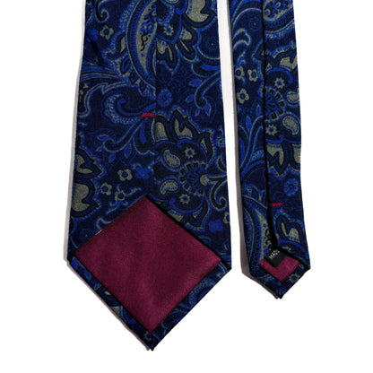 Navy Blue Paisley Wool Tie