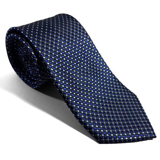 Navy Blue Geometric Squares Jacquard Tie